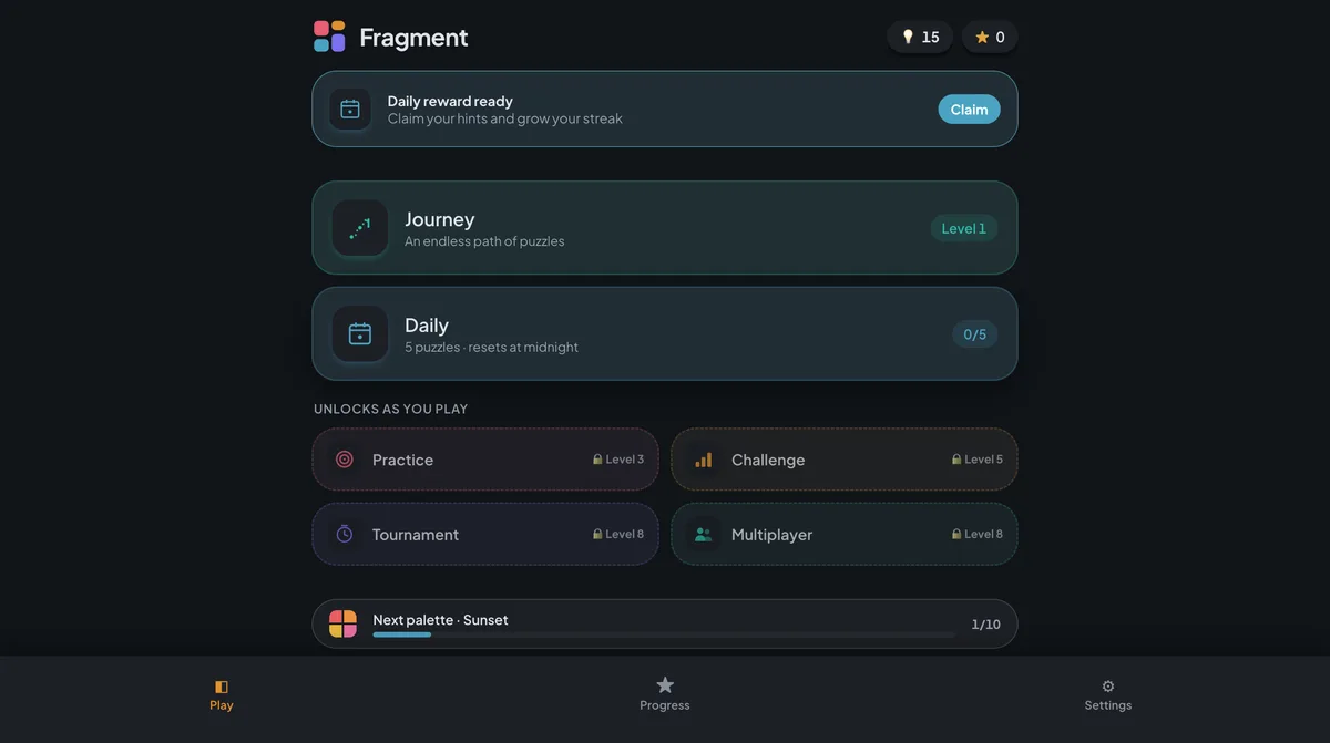 Home screen with Journey, Daily and modes